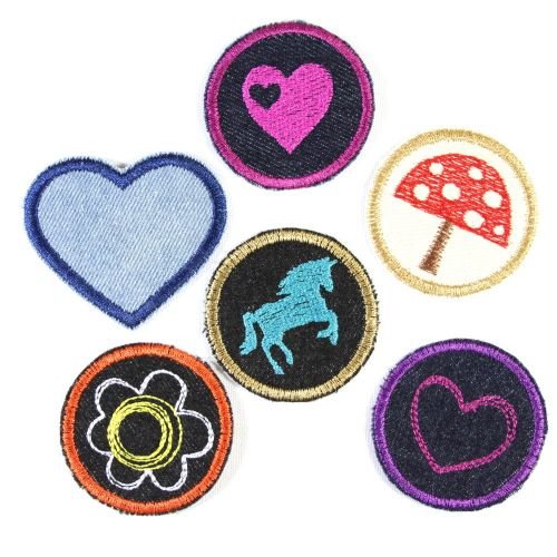 Bügelbilder Paket Aufbügler Mädchen 6 Flicken ø 5cm Herz | Blume | Pferd | Pilz Applikationen und Aufnäher zum aufbügeln Bügelbilder Paket Aufbügler Mädchen 6 Flicken ø 5cm Herz | Blume | Pferd | Pilz Applikationen und Aufnäher zum aufbügeln von Wertstueck Flickli