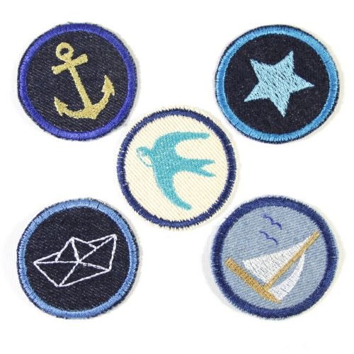Bügelbilder Paket Aufbügler maritim 5 Flicken ø 5cm Anker | Stern | Segelschiff | Schwalbe | Boot Flicken zum aufbügeln für Erwachsene Bügelbilder Paket Aufbügler maritim 5 Flicken ø 5cm Anker | Stern | Segelschiff | Schwalbe | Boot Flicken zum aufbügeln für Erwachsene von Wertstueck Flickli
