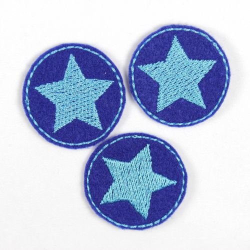 Bügelflicken rund 3er Set mini Stern tuerkis auf blau Flicken patches zum aufbügeln ø 3,5cm Bügelbilder Sterne von Wertstueck Flickli