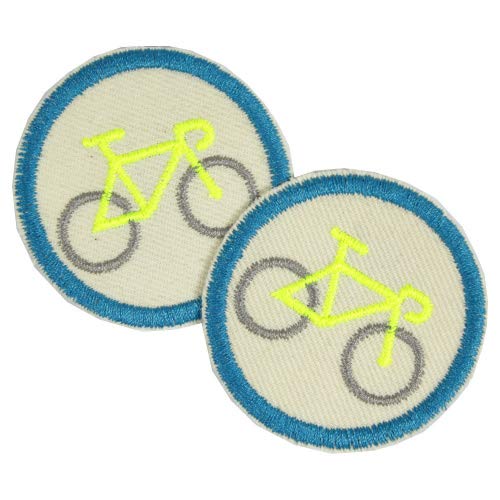 Fahrrad Bügelflicken Set 2 mini Patches in neon gelb zum aufbügeln Velo Aufnäher mini organic ø 5cm Flicken Bügelbilder hell von Wertstueck Flickli