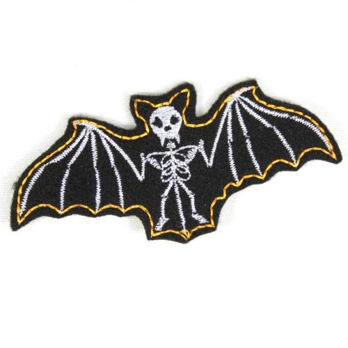 Fledermaus Aufnäher Skelett zum aufbügeln Vampir Bügelflicken Knochen Bügelbild 4,7 x 10 cm Flicken zum aufbügeln Halloween Aufbügler für Kostüm Fasching Karneval von Wertstueck Flickli