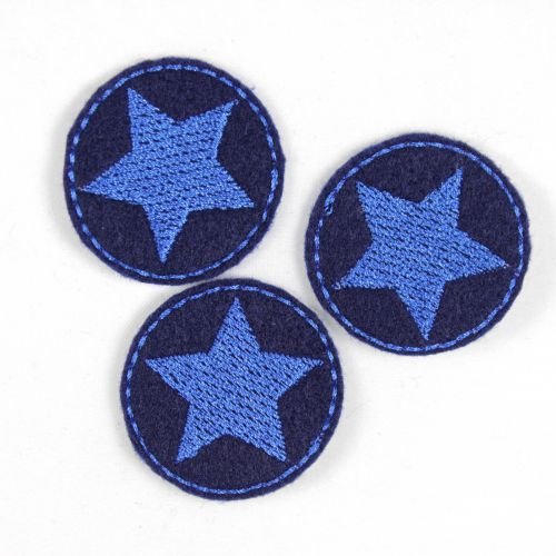 Flicken Bügelflicken Stern Aufbügler Bügelbild klein rund 3er Set Patches 3,5 cm blau auf dunkelblau 3 Stück zum aufbügeln von Wertstueck Flickli