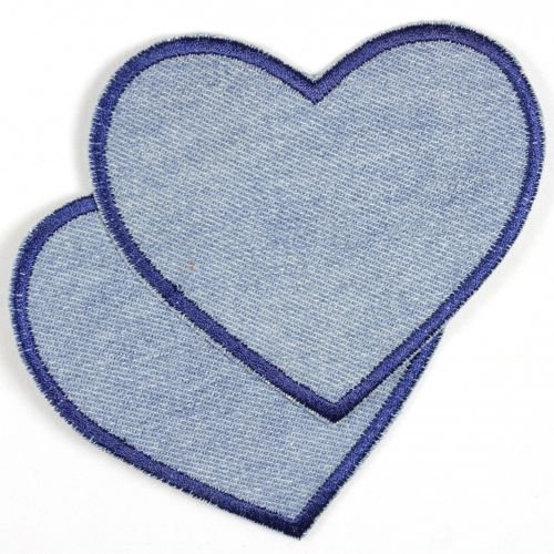 Flicken Herz hellblau Jeans Aufnäher Bügelbild 9,8 x 8,5 cm Bügelflicken Aufbügler Knieflicken zum aufbügeln Applikation 2 große Patches von Wertstueck Flickli