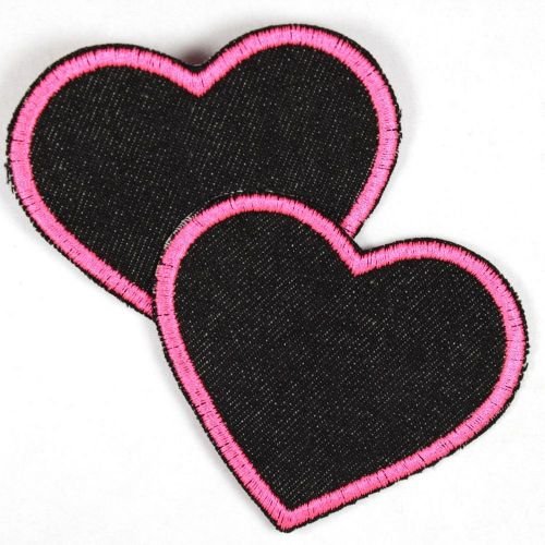 Flicken Herz pink schwarz Aufnäher Bügelbild 7 x 8cm Bügelflicken Patch Aufbügler Knieflicken zum aufbügeln Applikation 2 Patches von Wertstueck Flickli