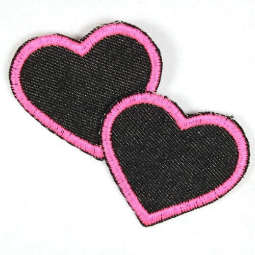 Flicken Herz schwarz pink Aufnäher Bügelbild 5,5 x 6cm Bügelflicken Aufbügler Knieflicken zum aufbügeln Applikation 2 kleine Patches von Wertstueck Flickli