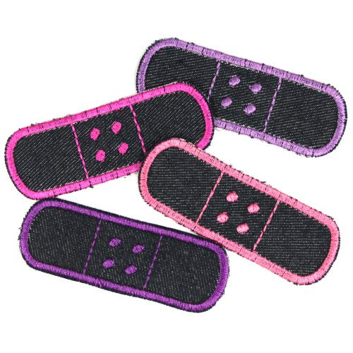 Flicken Pflaster Set 4 Bügelflicken 3 x 8,3cm Jeans Patches zum Aufbügeln als Hosenflicken lila pink violet von Wertstueck Flickli