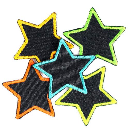 Flicken Sterne 5 Stück auf Bio blue Jeans neon bunt 7cm Hosenflicken zum aufbügeln Hosenflicken Bügelflicken von Wertstueck Flickli