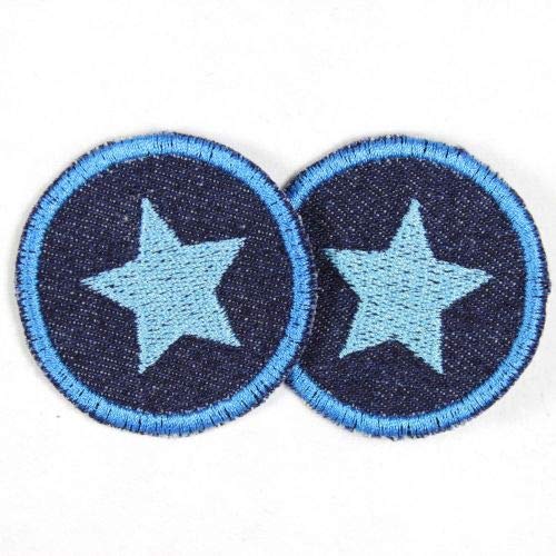 Flicken mit blauem Stern auf Jeans 2 Bügelbilder ø 5cm Patches Aufbügler kleine Bügelflicken rund schlicht Aufnäher zum aufbügeln von Wertstueck Flickli