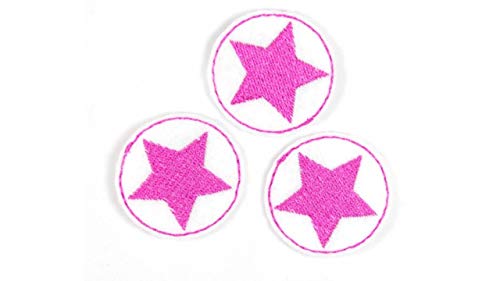 Flicken patches zum aufbügeln rund klein 3er Set Stern rosa auf weiss Bügelflicken Aufbügler Bügelbild Sterne Aufbügler von Wertstueck Flickli