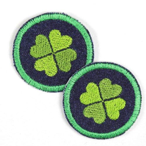 Flicken rund Kleeblatt auf blau 2 Aufbügler Patches ø 5cm kleine Bügelbilder Glücksklee Bügelflicken zum aufbügeln Bio Jeans Flicken rund Kleeblatt auf blau 2 Aufbügler Patches ø 5cm kleine Bügelbilder Glücksklee Bügelflicken zum aufbügeln Bio Jeans von Wertstueck Flickli