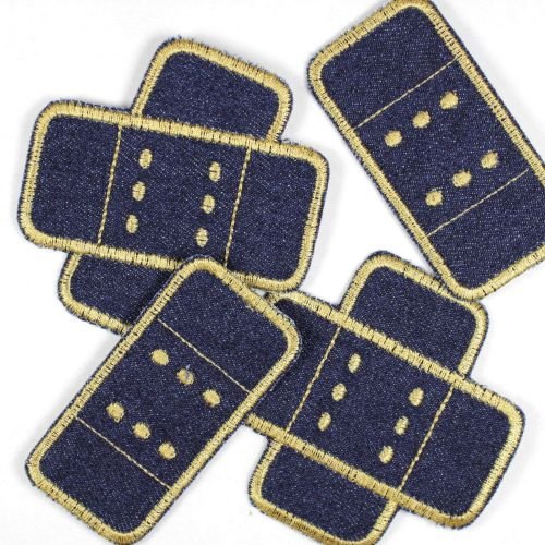 Flicken zum aufbügeln Pflaster Set 4 patches Buegelflicken Jeans dunkelblau gold Aufbuegler Knieflicken Hosenflicken von Wertstueck Flickli