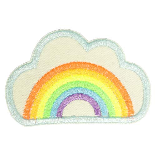 Flicken zum aufbügeln Regenbogen in Wolke H/B 6 x 9,4 cm Bügelbild neon Aufbügler hell Bio Bügelflicken für Kinder und Erwachsene von Wertstueck Flickli