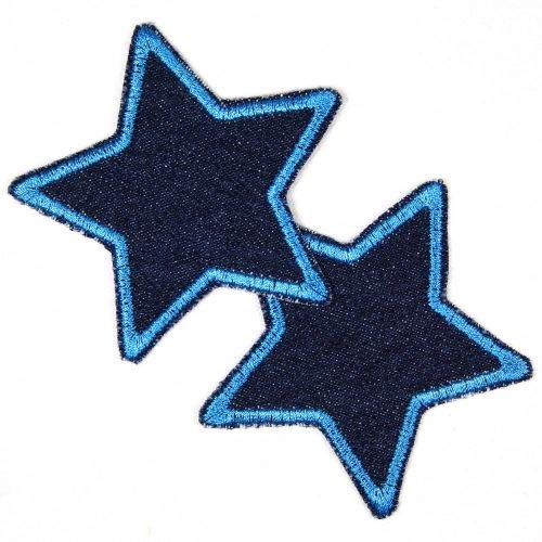 Flicken zum aufbügeln Set Sterne 2 Bügelflicken auf blue Jeans blau klein 7cm Aufnäher als Bügelbilder geeignete Applikationen und Stern Accessoires gestickt von Wertstueck Flickli