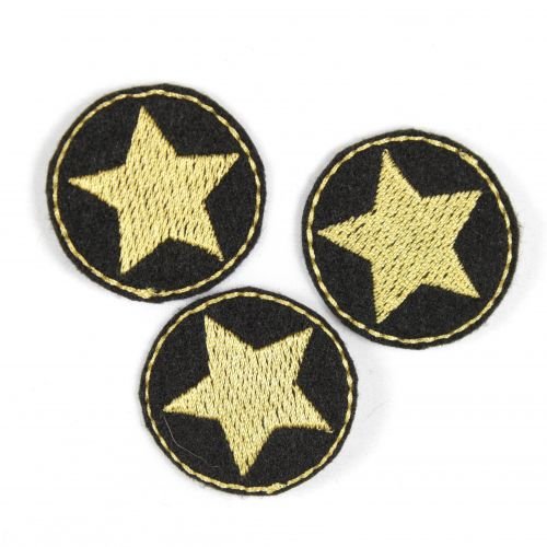 Flicken zum aufbügeln rund 3er Set Stern Aufbügler gold auf schwarz kleine Bügelflicken ø 3,5cm Patches zum aufbügeln Bügelbild Set von Wertstueck Flickli