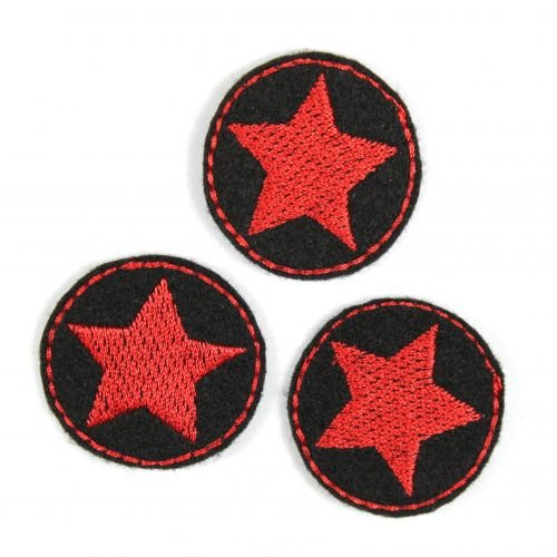 Flicken zum aufbügeln rund 3er Set kleine Stern rot auf schwarz Bügelflicken patches Sterne Bügelbilder Aufbügler von Wertstueck Flickli