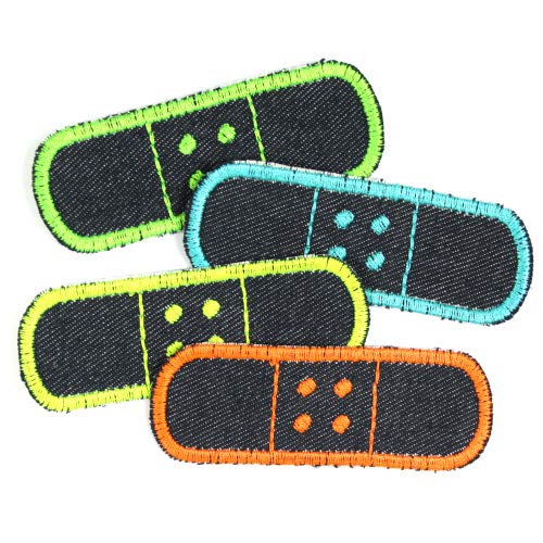 Flickli Pflaster 3 x 8,3cm Bügelflicken Jeans einzel Set 4 Flicken zum aufbügeln blau neon von Wertstueck Flickli