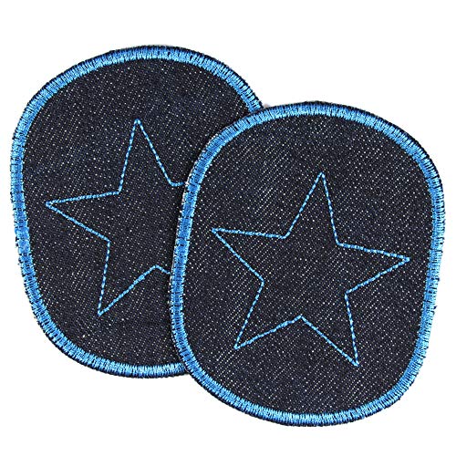 Hosenflicken 10 x 8cm Bio Jeans mit Stern blau auf dunkelblau 2 Knieflicken Aufbügler für Kinder zum aufbügeln von Wertstueck Flickli