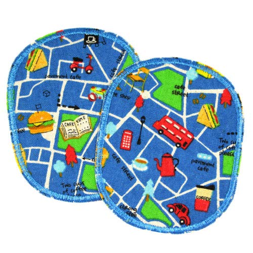 Hosenflicken Fahrzeug Set 2 Flicken zum aufbügeln mit Auto Straßen Motiv Knieflicken Set 10 x 8cm blau Bügelflicken für Kinder Hosenflicken Fahrzeug Set 2 Flicken zum aufbügeln mit Auto Straßen Motiv Knieflicken Set 10 x 8cm blau Bügelflicken für Kinder von Wertstueck Flickli