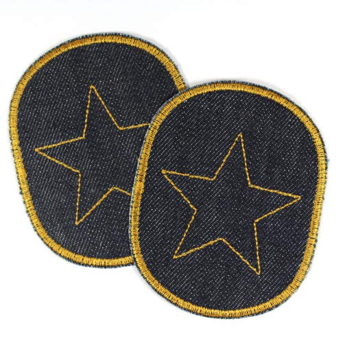 Hosenflicken Set Bio Jeans mit Stern gelb auf dunkelblau 2 Knieflicken 10 x 8 cm Aufbügler für Kinder Flicken zum aufbügeln Hosenflicken Set Bio Jeans mit Stern gelb auf dunkelblau 2 Knieflicken 10 x 8 cm Aufbügler für Kinder Flicken zum aufbügeln von Wertstueck Flickli