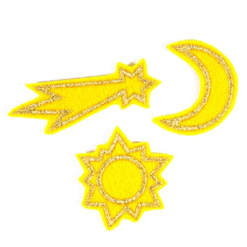 Metallic gold Patches Sternschnuppe Sonne Mond Aufbügler glitzer gelb 3 kleine Bügelbilder Set mini Flicken zum aufbügeln für Erwachsene Metallic gold Patches Sternschnuppe Sonne Mond Aufbügler glitzer gelb 3 kleine Bügelbilder Set mini Flicken zum aufbügeln für Erwachsene von Wertstueck Flickli