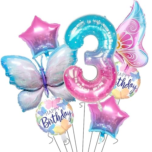 Violettes Schmetterlingsballon-Set und Sternenzahlen-Dekor, 24 Stück Farbverlaufs-Folienballons mit fliegenden Schmetterlingen für Geburtstagsfeiern, Abschlussdekorationen, Babypartys und besondere von Werwing