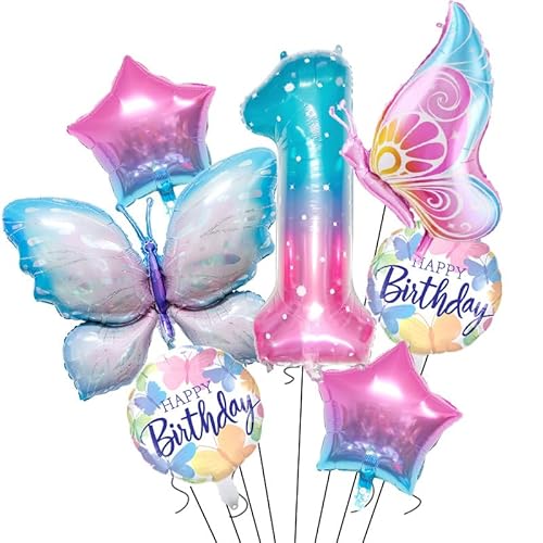 Violettes Schmetterlingsballon-Set und Sternenzahlen-Dekor, 24 Stück Farbverlaufs-Folienballons mit fliegenden Schmetterlingen für Geburtstagsfeiern, Abschlussdekorationen, Babypartys und besondere von Werwing