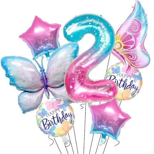 Violettes Schmetterlingsballon-Set und Sternenzahlen-Dekor, 24 Stück Farbverlaufs-Folienballons mit fliegenden Schmetterlingen für Geburtstagsfeiern, Abschlussdekorationen, Babypartys und besondere von Werwing