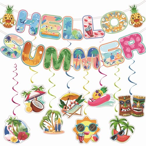 Werwing Summer Beach Party Spiral Hangers & Banner Set: Tropical Luau Decor with Ocean Motifs (2 Pack) von Werwing