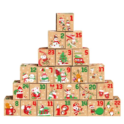 Werwing 【Vintage Weihnachten Adventskalender】Nummerierte 24-Tage-festliche Süßigkeitenbox für Feiertags-Countdown-Dekor & Geschenke von Werwing