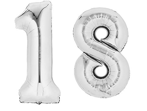 40cm Silber Folienballon Zahl 18 von Weser