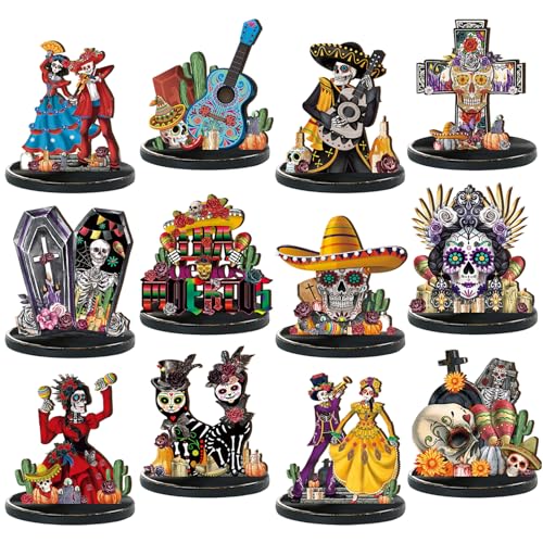 Wesiti 12 Stück Tag der Toten Holz-Tischdekorationen Dia De Los Muertos Mexikanische Halloween-Tischdekoration, Totenkopf-Skelett für mexikanische Fiesta, Karneval, abgestuftes Tablett, Dekoration Wesiti 12 Stück Tag der Toten Holz-Tischdekorationen Dia De Los Muertos Mexikanische Halloween-Tischdekoration, Totenkopf-Skelett für mexikanische Fiesta, Karneval, abgestuftes Tablett, Dekoration von Wesiti