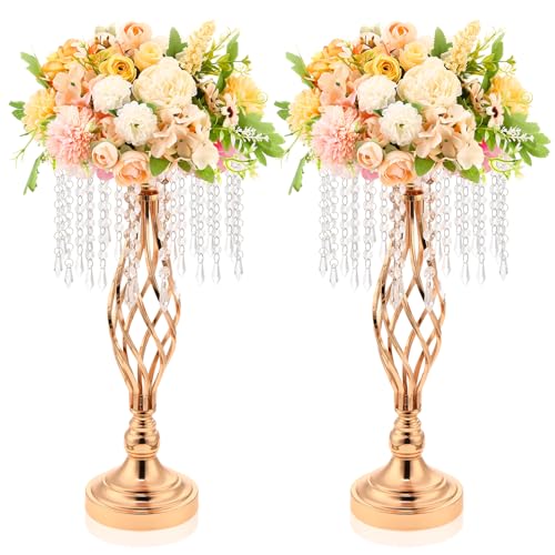 Wesiti 2 Stück Kristall-Blumenständer, elegant, Metall-Blumenarrangement-Ständer mit Kronleuchter-Kristallen, 45 cm hoch, Goldvase für Tafelaufsätze, Hochzeit, Empfang, Hotel, Gastgeschenk Wesiti 2 Stück Kristall-Blumenständer, elegant, Metall-Blumenarrangement-Ständer mit Kronleuchter-Kristallen, 45 cm hoch, Goldvase für Tafelaufsätze, Hochzeit, Empfang, Hotel, Gastgeschenk von Wesiti