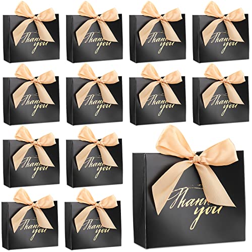 Wesiti Kleine Dankesgeschenktüten mit Schleife, 11,4 x 4,5 x 10,9 cm, Papiertüten für Geschenkverpackungen (schwarze Folie), 80 Stück von Wesiti