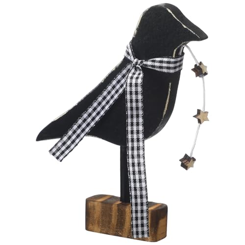 Wesiti Primitive Crow Decor Halloween Holzkrähen-Tischaufsatz mit Mini-Grungy Sternen und schwarz-weißem kariertem Schal für Halloween, Landhaus-, Bauernhaus-Tablett, Raumdekoration Wesiti Primitive Crow Decor Halloween Holzkrähen-Tischaufsatz mit Mini-Grungy Sternen und schwarz-weißem kariertem Schal für Halloween, Landhaus-, Bauernhaus-Tablett, Raumdekoration von Wesiti