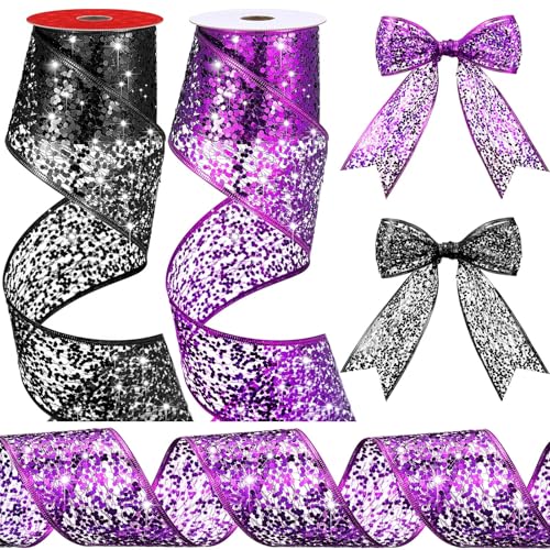 Wesnoy Halloween-Glitzer-Drahtband mit glitzernden metallischen Pailletten, Drahtband für Bastelarbeiten, Weihnachtsbaumschleifen, Geschenkverpackungen, Kranz, Urlaub, Dekoration, Girlande, Lila Wesnoy Halloween-Glitzer-Drahtband mit glitzernden metallischen Pailletten, Drahtband für Bastelarbeiten, Weihnachtsbaumschleifen, Geschenkverpackungen, Kranz, Urlaub, Dekoration, Girlande, Lila von Wesnoy
