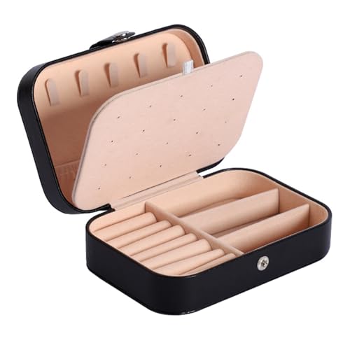 Wesoke Schmuck Reisetasche, PU Leder Kleine Schmuck Organizer Box, tragbare Doppelschicht Schmuck Display Aufbewahrungsboxen für Damen Ring Anhänger Ohrring Halskette Armband (Schwarz) von Wesoke