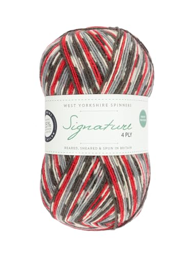 WYS Bluefaced Leicester Wolle Signature 4ply Sock Yarn 861-bullfinch, 100g Wolle, Sockenwolle musterbildend mit Blue Faced Leicester Wool von West Yorkshire Spinners