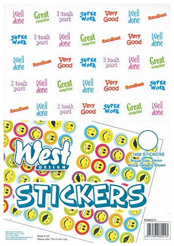 West RS860051 Stephens - Motivationssticker, Smiley, 20 Blatt, Dürchmesser 24 mm, 1400 Stück von WEST