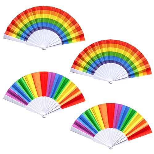 WestCH 4 Stück Regenbogen Faltfächer,Fächer Klein Bunt Fächer Handfächer Fecher Damen Tanz Dekorationen Handfächer Regenbogen Hand Fächer für Sommer Hochzeit,Party,Geburttag von WestCH