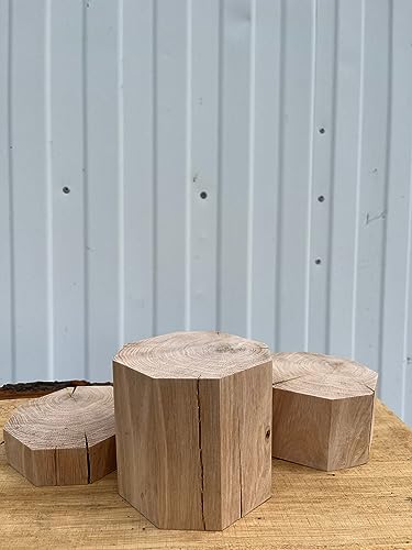 Abgerundete Holzblöcke aus massiver Eiche mit Achteck-Basis 10x10x...cm, runde Holzwürfel, Rustikal, Naturprodukt (10x10x10cm) von WestTree