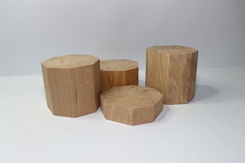 Abgerundete Holzblöcke aus massiver Eiche mit Achteck-Basis 10x10x...cm, runde Holzwürfel, Rustikal, Naturprodukt (10x10x20cm) von WestTree