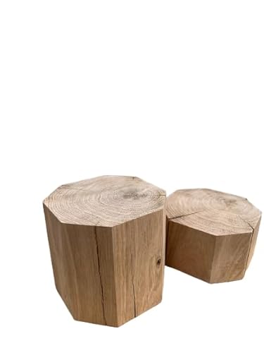 Abgerundete Holzblöcke aus massiver Eiche mit Achteckbasis 15x15x...cm, runde Holzwürfel, rustikal, Naturprodukt (15x15x20cm) von WestTree