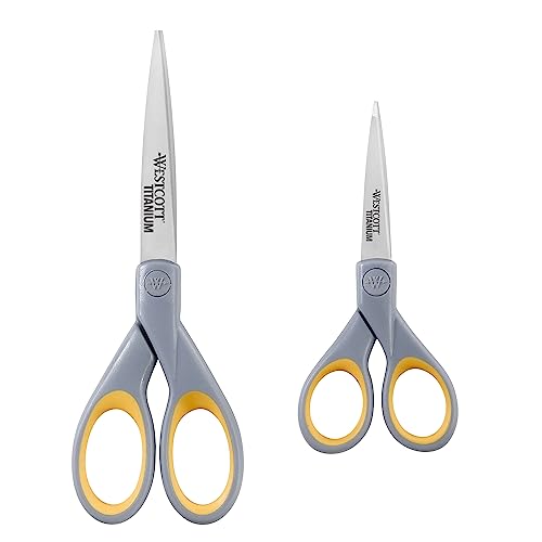Westcott E-13824 00 Titan Nitrid Softgrip Scheren-Set, grau/gelb, 13cm (5") und 18cm (7"), 2 Stück von Westcott