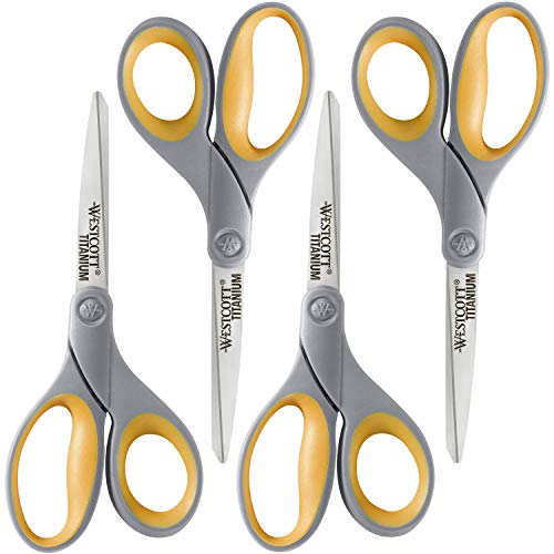 Westcott Titanschere, 20,3 cm, weicher Griff, gerade, robuste Schere, grau/gelb, 4 Stück von Westcott