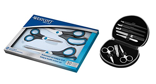 Westcott 90027-10038 Kombipack, Easy Grip Scheren Set und Maniküre-Etui, Schwarz von Westcott