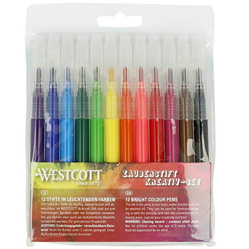 Westcott Airbrush Set Nachfüllpack Filzstifte | 12 Stifte in leuchtenden Farben für Kinder Airbrush-Set | wasserlöslich & leicht abwaschbar | Airbrush Fun zum Malen & Zeichnen | E-16801 00 von Westcott