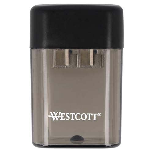 Westcott Anspitzer mit Behälter | Doppel-Spitzer mit Dose für 8mm & 11mm Bleistifte | Dosenspitzer mit Metalleinsatz | Bleistiftspitzer mit Auffangbehälter in Schwarz | E-744744 00 00 von Westcott