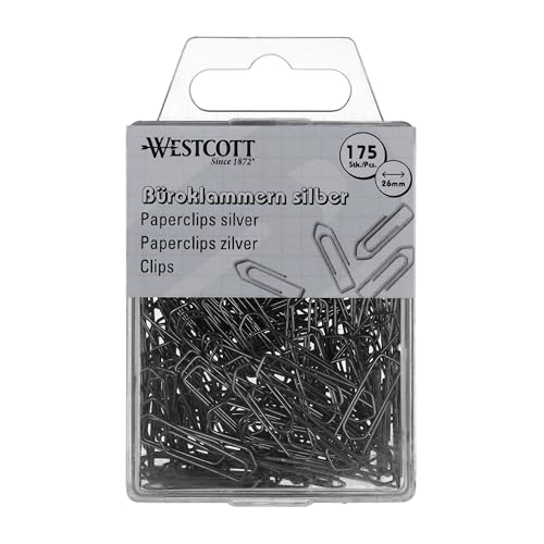 Westcott Büroklammern Silber 175 Stück | Vorratspack Papierklammern 26mm | Praktische Kunststoffbox | Verzinkt | Aktenklammern für Büro und Haushalt | E-10640 00 Westcott Büroklammern Silber 175 Stück | Vorratspack Papierklammern 26mm | Praktische Kunststoffbox | Verzinkt | Aktenklammern für Büro und Haushalt | E-10640 00 von Westcott