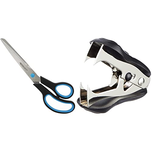Westcott E-30293 00 Schere Easy Grip, rostfrei, gebogen, asymmetrisch, blau/schwarz, 24,7 cm / 9 Zoll & E-12001 00 Heftklammerentferner, schwarz Westcott E-30293 00 Schere Easy Grip, rostfrei, gebogen, asymmetrisch, blau/schwarz, 24,7 cm / 9 Zoll & E-12001 00 Heftklammerentferner, schwarz von Westcott