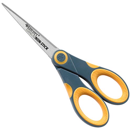 WESTCOTT Schere, weicher Griff, rostfrei, Titanium-Nitrid Antihaft-beschichtet, Basteln, Büro, Handarbeit, DIY, 18 cm, grau/gelb, E-33670 00 von Westcott